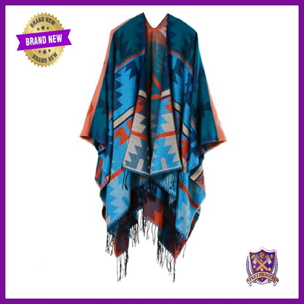 Oversized Shawl Poncho Sweater Cape with Tassels, 50% Polyester 50% Acrylic - Picture 2 of 6